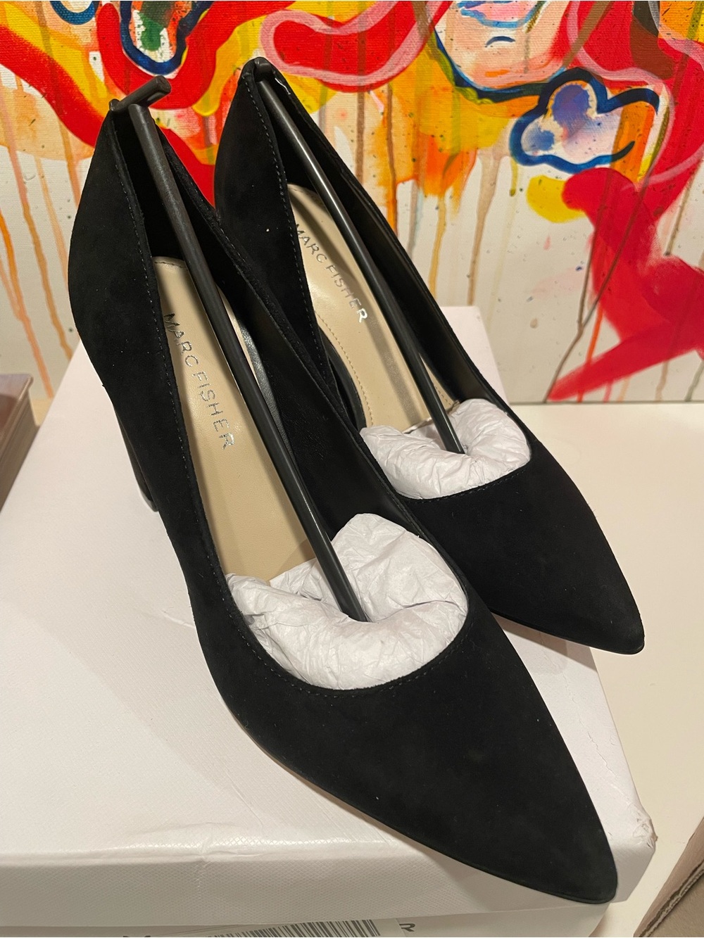 Marc Fisher Black Suede Pointed Pump Heels